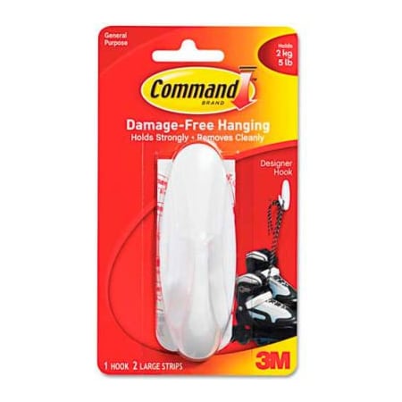 3M Command„¢ General Purpose Hooks, Large, 5-lb Capacity, Plastic, White